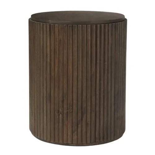 Round Fluted Side Table with Storage