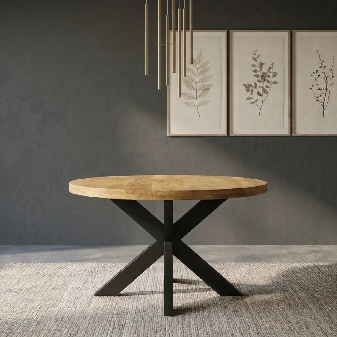 Round Mango Industrial Dining Table